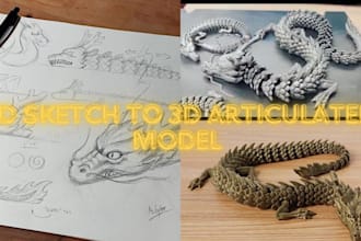 turn 2d sketch into 3d articulated model flexi toy action figure for 3d printing