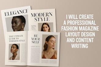 create a professional  fashion magazine layout design and content writing