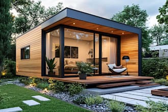create 3d design for tiny house, tree house, cabin, chalet and container house
