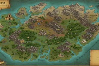 make fantasy map illustration for dnd, novels, games, maps and cities and etc