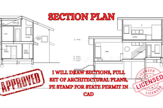 draw sections, full set of architectural plans, pe stamp for state permit in cad