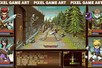 create a unique pixel art, pixel game art, pixel ,animation