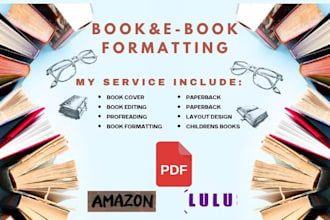 do amazon KDP book cover formatting, editing, layout, paperback, or ebook format