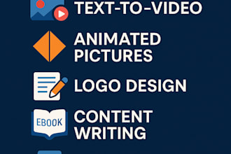 create text to video editing, animated images, logo design and translations