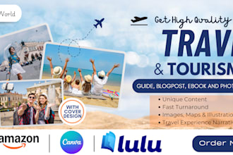 design, write travel book guide, vacation trip, tour ebook planner, photo album
