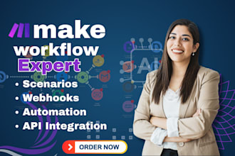 setup make com automation, make com task, made com workflow integrate API