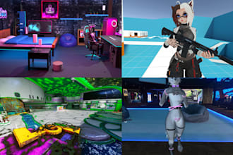 do vrchat world environment hangout scene lighting props interaction for VR game