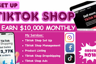set up approved tiktok shop, facebook shop and instagram shop