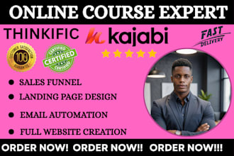 create online course website in teachable, thinkific, kajabi, or wordpress