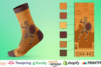 create premium typographic and illustration socks design with mockups