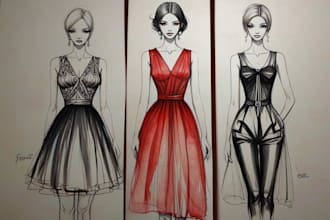 draw custom fashion illustration design collection sketch beauty portrait