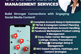 manage social media for tiktok, instagram, whatsapp, fb marketplace, linkedln