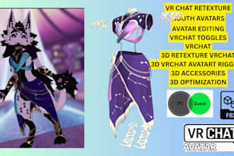 edit, retexture and optimize your vrchat character, furry vrc model and upload