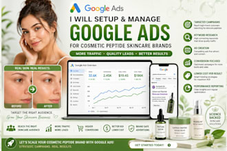 setup cosmetic peptide skincare google ads, manage beauty cosmetic peptide ads