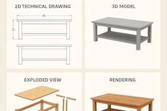 do create a DIY woodworking plan, drawing, modeling,  and rendering