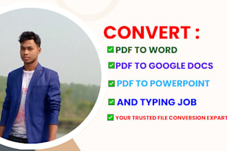 convert PDF to word, google docs, powerpoint, typing services