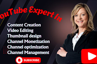 promote, monetize youtube channel, video editing, thumbnail design schedule post