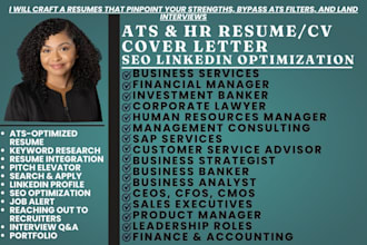 write resume, cv for business, sap service, ceos, cfos, cmos, sales executives