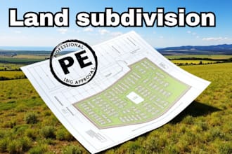 plot your land survey, draw subdivision of land, site plan, map, pe stamp