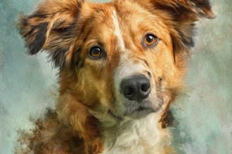 draw custom digital oil painting, watercolor style pet portrait