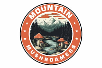 design a creative mountain, mushroam logo