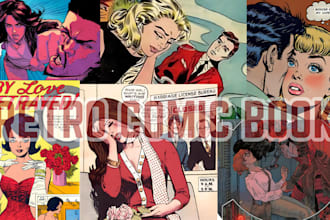 draw retro vintage comic book illustration 70s80s pop art in vintage comic style