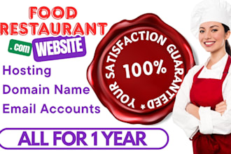 offer 1 year hosting with a restaurant or food website with menu and booking