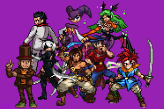 create 8 bit pixel art character design asset sprite sheet tileset, pixel artist
