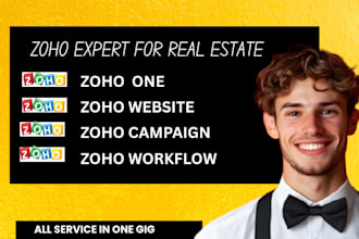 setup zoho one, zoho website, zoho campaign, zoho workflow for real estate