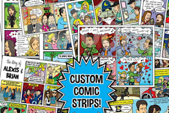 draw funny comic strip illustration, cartoon book design, doodle webcomic