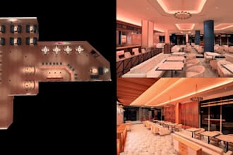 do dialux lighting consultant for restaurant, lounge, house, game area 3d render