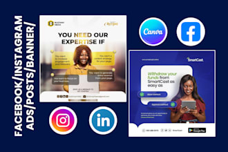 design instagram posts facebook ad creative linkedin cover banner ad using canva