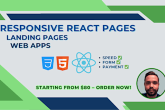 build and design responsive react landing pages and web apps