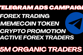 setup telegram ads for forex trading, crypto memecoin promotion to 1000x sellout