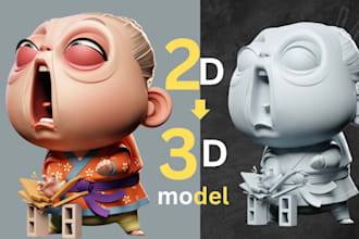 convert 2d image to custom 3d model, sculpt, miniature or toy for printing