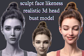 sculpt realistic 3d face, 3d head bust model, miniature sculpture, 3d sculpting