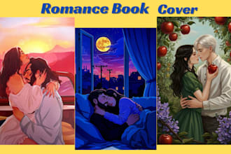 do illustrated romance book cover, ebook cover design, kindle cover for amazon