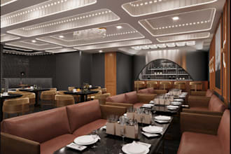 render 3d interior restaurant, cafe, realistic rendering and coffee shop design