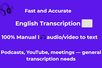 transcribe podcasts, interviews, or youtube videos in english manually