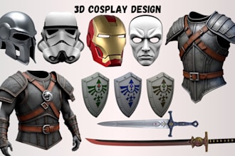 make 3d printable cosplay armor design, weapon, custom design for 3d printing