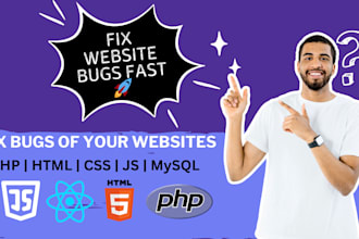 fix and debug PHP, HTML CSS javascript and mysql website issues