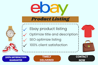 do ebay product listing, ebay seo listing and ebay listing, ebay lister