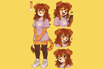 draw furry character, stickers, furry reference sheet, anthro oc, fursona nsfw