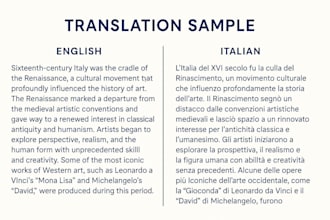 translate up to 2000 words from italian to english or spanish and vice versa