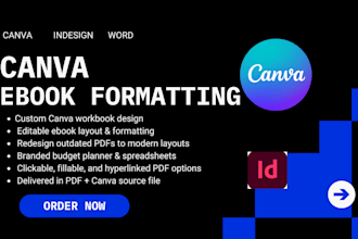 canva ebooks design, journals, workbooks formatting, and lead magnets