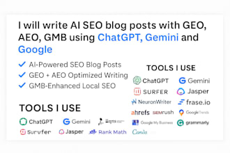 write ai seo blog posts with geo aeo gmb using chatgpt germini and google