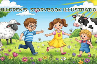do hand drawn children storybook illustration children story book