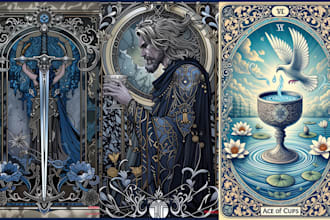 draw custom playing card design tarot card, oracle cards divination card design