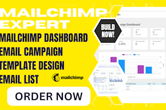 set up mailchimp dashboard, email campaign, email list, email template design