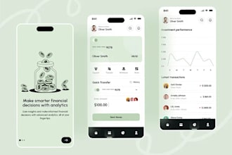 design fintech app, UI UX, wallet app dashboard with prototype and app logo